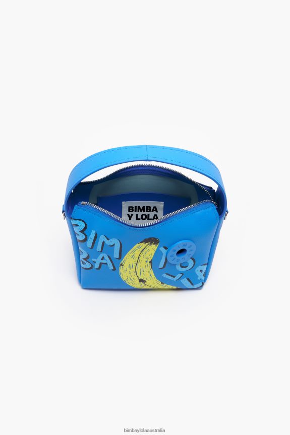 Accessories 4062VZ56 Blue Bimba Y Lola Leather Byl Banana Print Hobo Bag