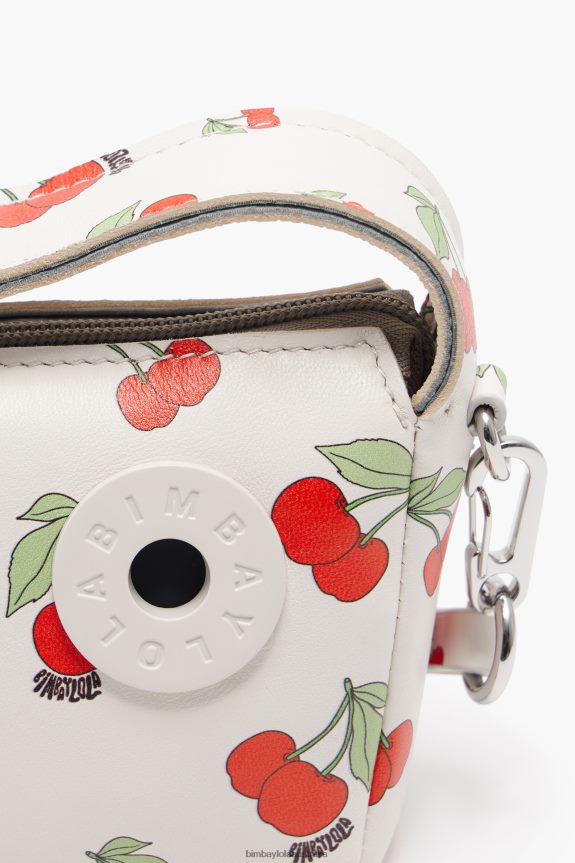 Accessories 4062VZ59 White Bimba Y Lola Cherries Print Leather Hobo Bag