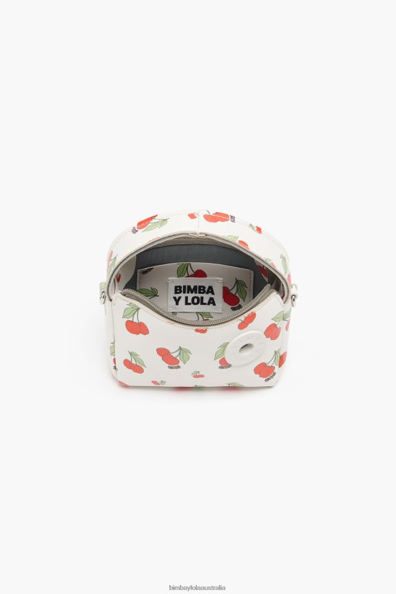 Accessories 4062VZ59 White Bimba Y Lola Cherries Print Leather Hobo Bag