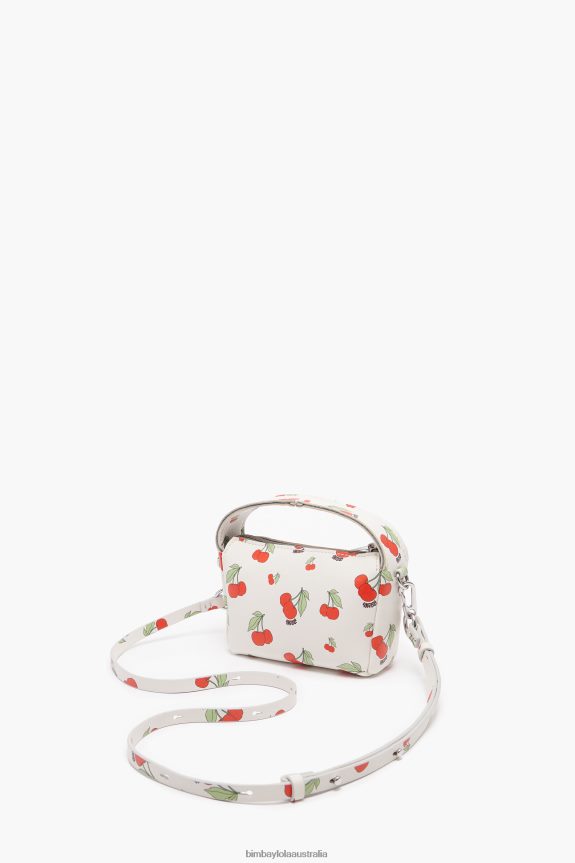 Accessories 4062VZ59 White Bimba Y Lola Cherries Print Leather Hobo Bag