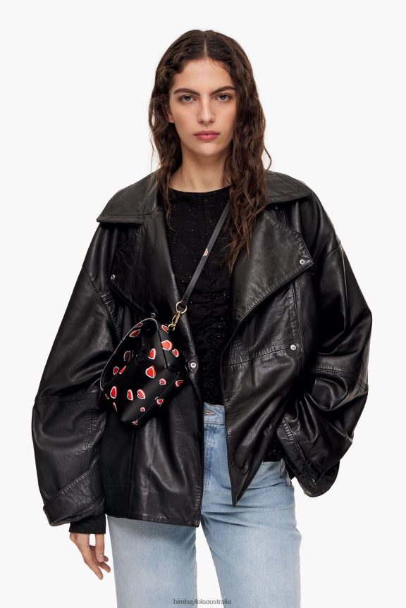 Accessories 4062VZ60 Black Bimba Y Lola Hearts Leather Hobo Bag