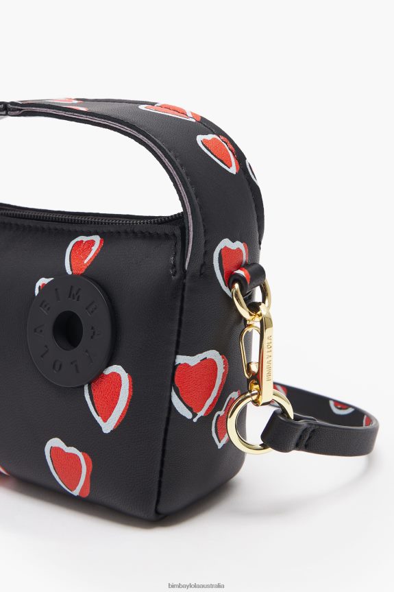 Accessories 4062VZ60 Black Bimba Y Lola Hearts Leather Hobo Bag