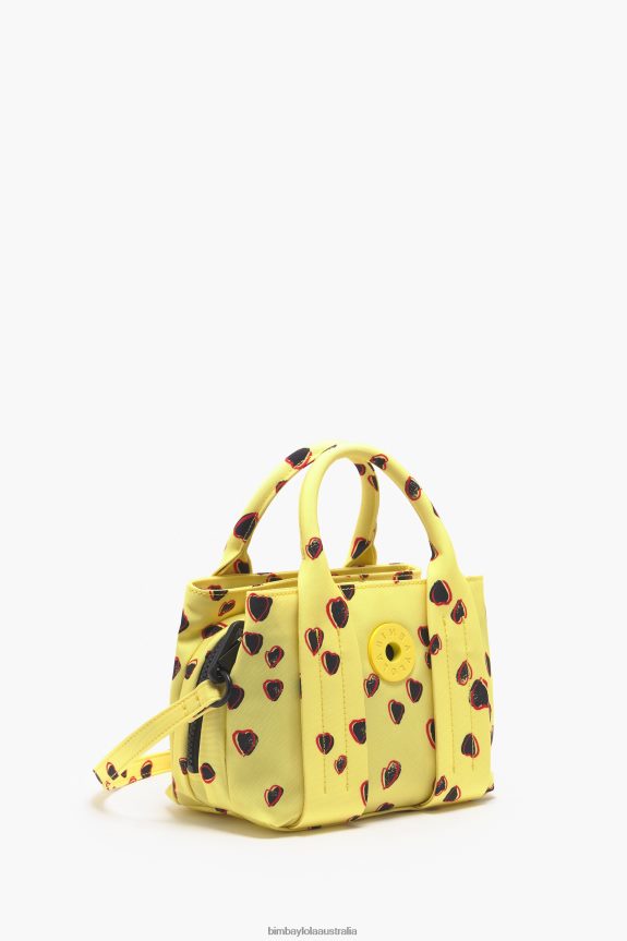Accessories 4062VZ79 Yellow Bimba Y Lola Small Hearts Print Nylon Tote Bag