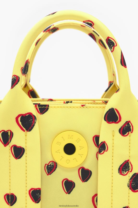 Accessories 4062VZ79 Yellow Bimba Y Lola Small Hearts Print Nylon Tote Bag