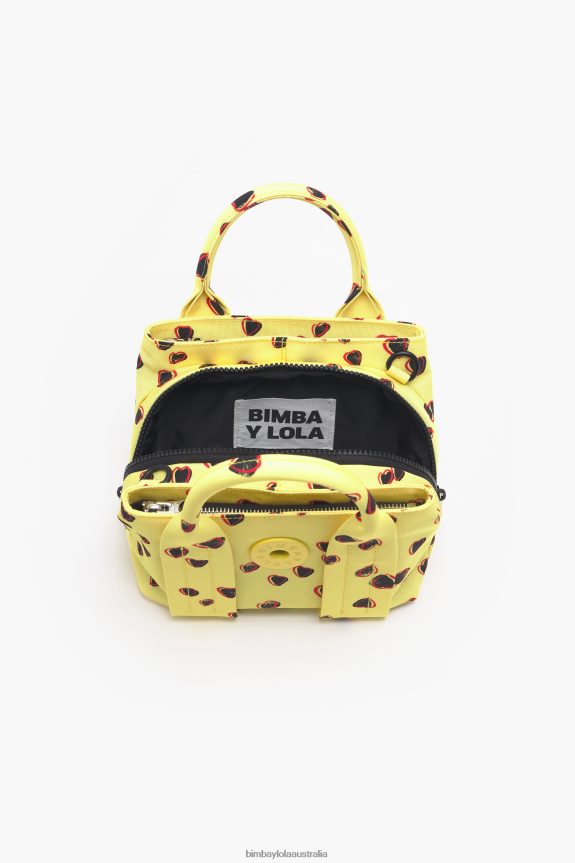 Accessories 4062VZ79 Yellow Bimba Y Lola Small Hearts Print Nylon Tote Bag