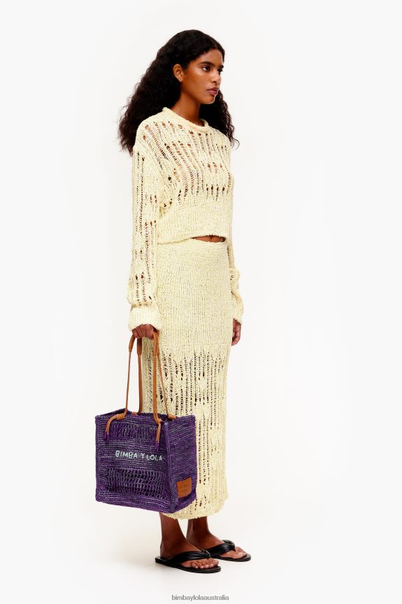 Accessories 4062VZ113 Purple Bimba Y Lola Raffia Tote Bag
