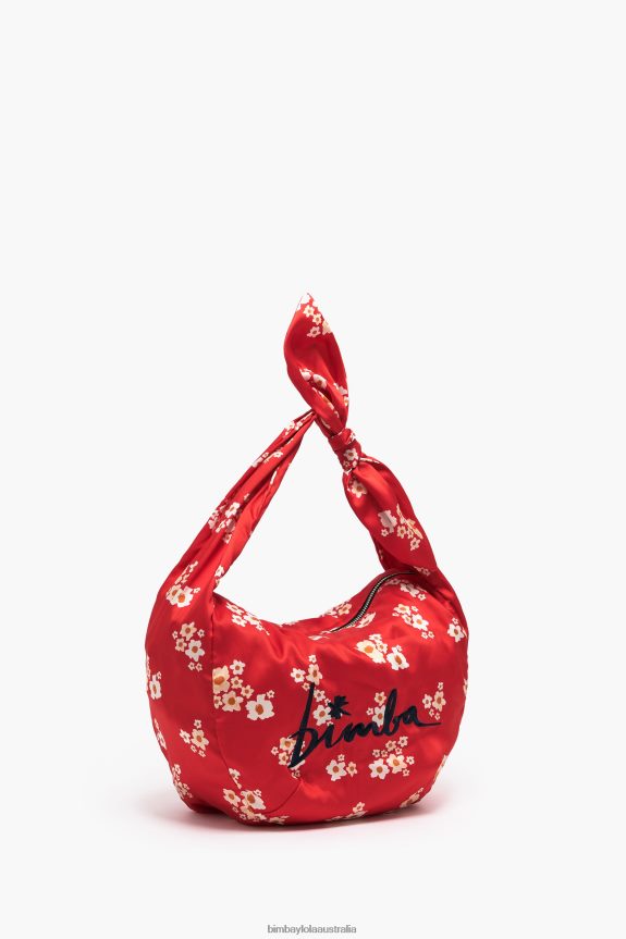 Accessories 4062VZ121 Red Bimba Y Lola Acrylic Flowers Nylon Bucket Bag