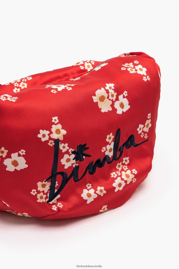 Accessories 4062VZ121 Red Bimba Y Lola Acrylic Flowers Nylon Bucket Bag