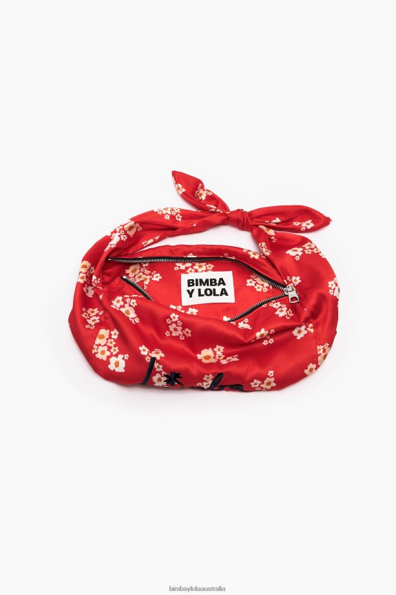 Accessories 4062VZ121 Red Bimba Y Lola Acrylic Flowers Nylon Bucket Bag