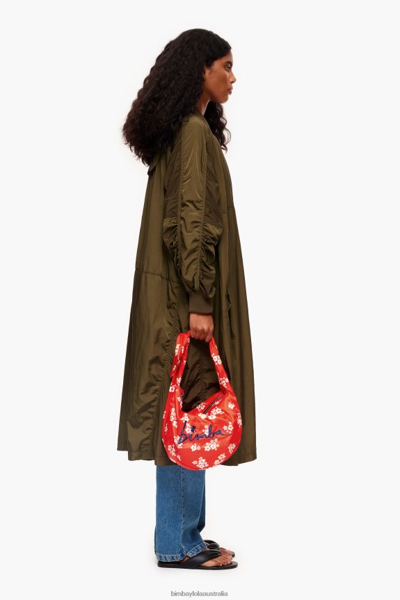 Accessories 4062VZ121 Red Bimba Y Lola Acrylic Flowers Nylon Bucket Bag
