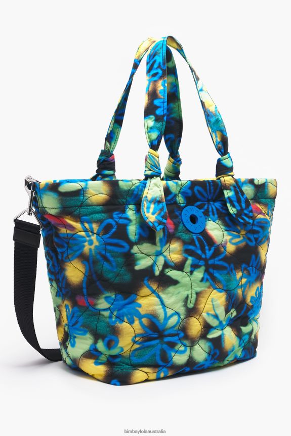 Accessories 4062VZ132 Blue Bimba Y Lola Graffiti Flowers Nylon Shopper Bag