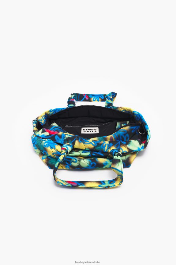 Accessories 4062VZ132 Blue Bimba Y Lola Graffiti Flowers Nylon Shopper Bag