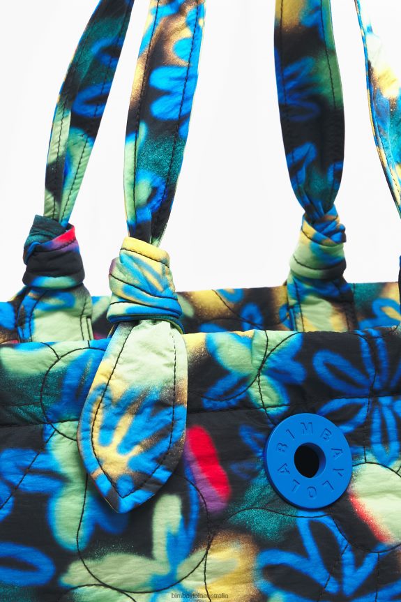 Accessories 4062VZ132 Blue Bimba Y Lola Graffiti Flowers Nylon Shopper Bag