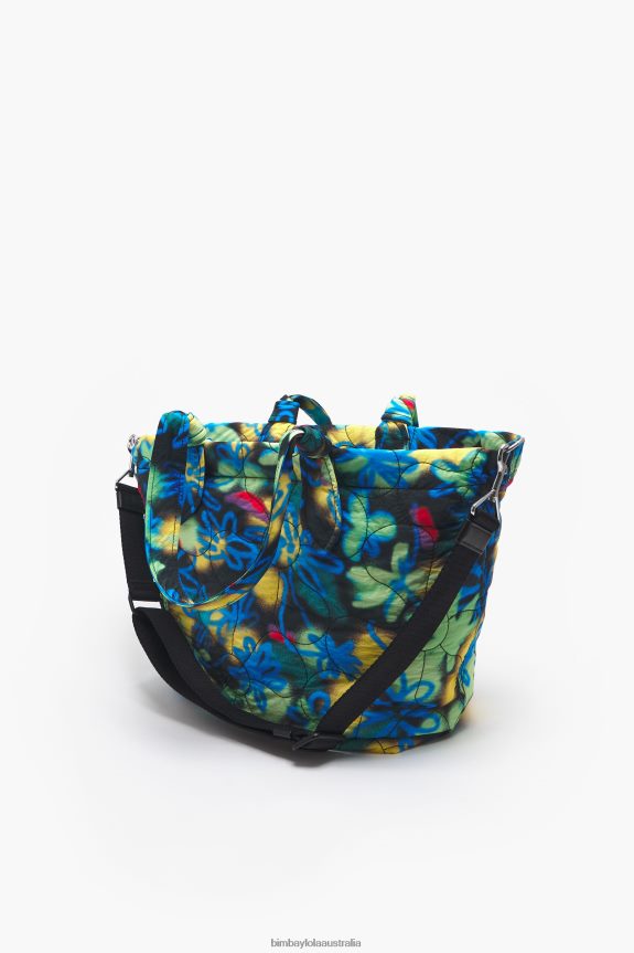 Accessories 4062VZ132 Blue Bimba Y Lola Graffiti Flowers Nylon Shopper Bag
