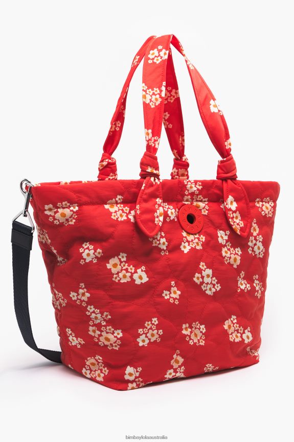 Accessories 4062VZ133 Red Bimba Y Lola Acrylic Flowers Nylon Shopper Bag