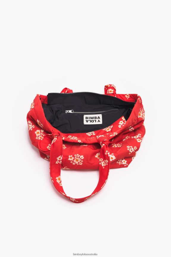 Accessories 4062VZ133 Red Bimba Y Lola Acrylic Flowers Nylon Shopper Bag