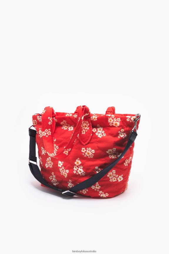 Accessories 4062VZ133 Red Bimba Y Lola Acrylic Flowers Nylon Shopper Bag