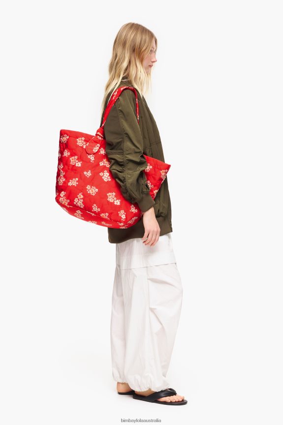 Accessories 4062VZ133 Red Bimba Y Lola Acrylic Flowers Nylon Shopper Bag