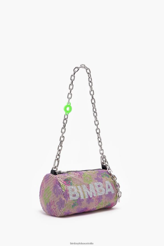 Accessories 4062VZ142 Pink Bimba Y Lola Flowers Spray Mesh Cylindrical Bag