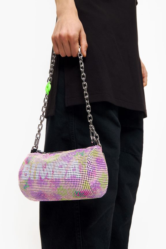 Accessories 4062VZ142 Pink Bimba Y Lola Flowers Spray Mesh Cylindrical Bag