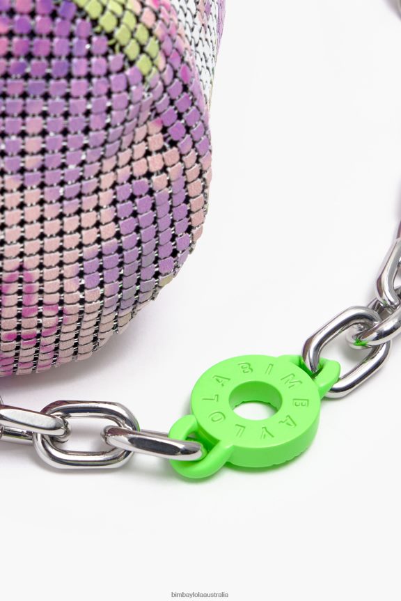 Accessories 4062VZ142 Pink Bimba Y Lola Flowers Spray Mesh Cylindrical Bag