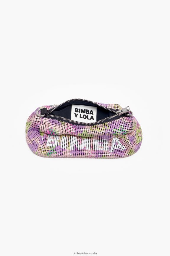 Accessories 4062VZ142 Pink Bimba Y Lola Flowers Spray Mesh Cylindrical Bag