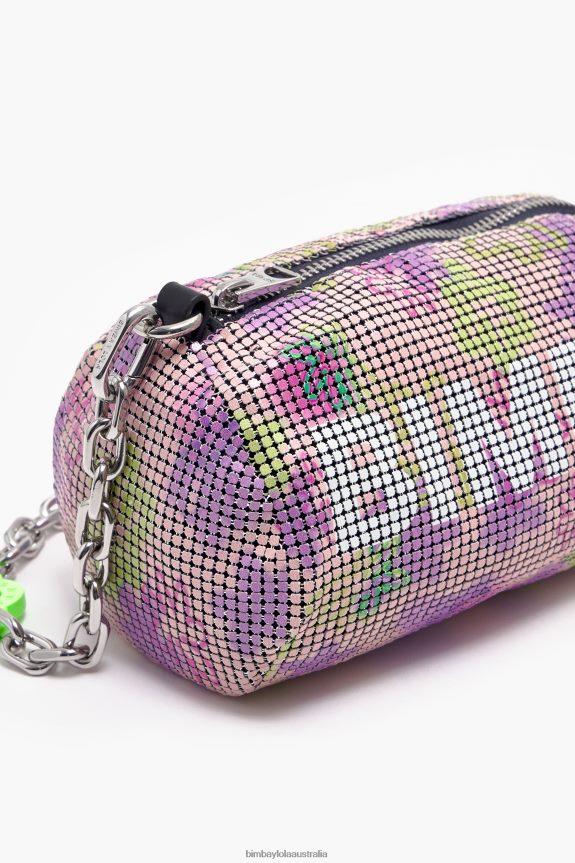 Accessories 4062VZ142 Pink Bimba Y Lola Flowers Spray Mesh Cylindrical Bag