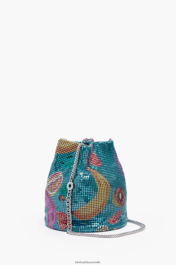 Accessories 4062VZ145 Aquamarine Bimba Y Lola Bananas Mix Print Mesh Bucket Bag