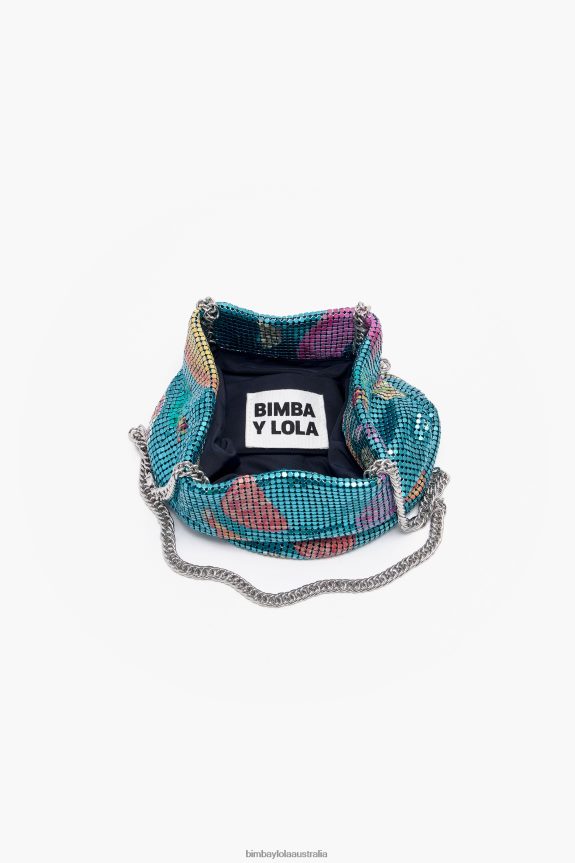 Accessories 4062VZ145 Aquamarine Bimba Y Lola Bananas Mix Print Mesh Bucket Bag