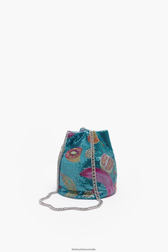 Accessories 4062VZ145 Aquamarine Bimba Y Lola Bananas Mix Print Mesh Bucket Bag