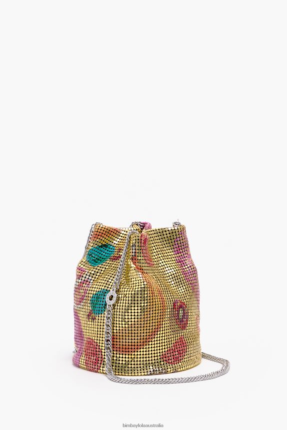 Accessories 4062VZ146 Golden Bimba Y Lola Bananas Mix Print Mesh Bag Bucket Bag