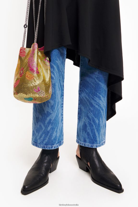 Accessories 4062VZ146 Golden Bimba Y Lola Bananas Mix Print Mesh Bag Bucket Bag