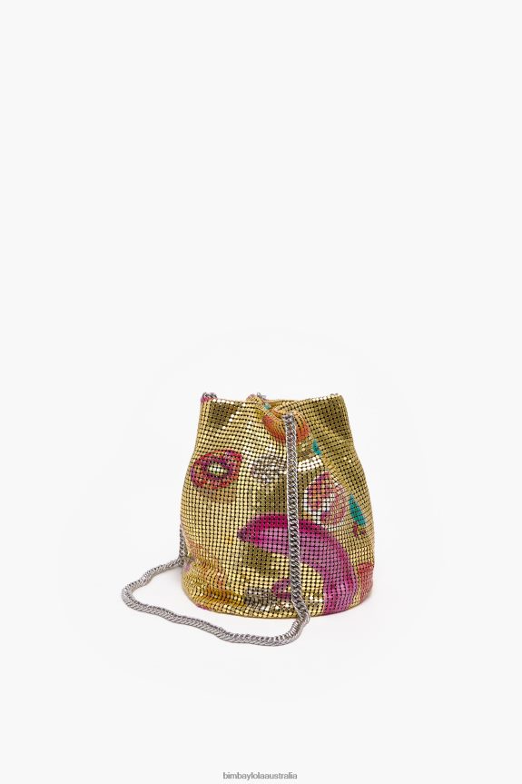Accessories 4062VZ146 Golden Bimba Y Lola Bananas Mix Print Mesh Bag Bucket Bag