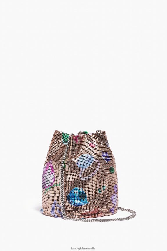Accessories 4062VZ147 Golden Bimba Y Lola Fallen Jewels Print Mesh Bucket Bag