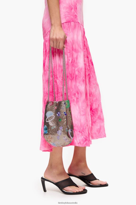 Accessories 4062VZ147 Golden Bimba Y Lola Fallen Jewels Print Mesh Bucket Bag