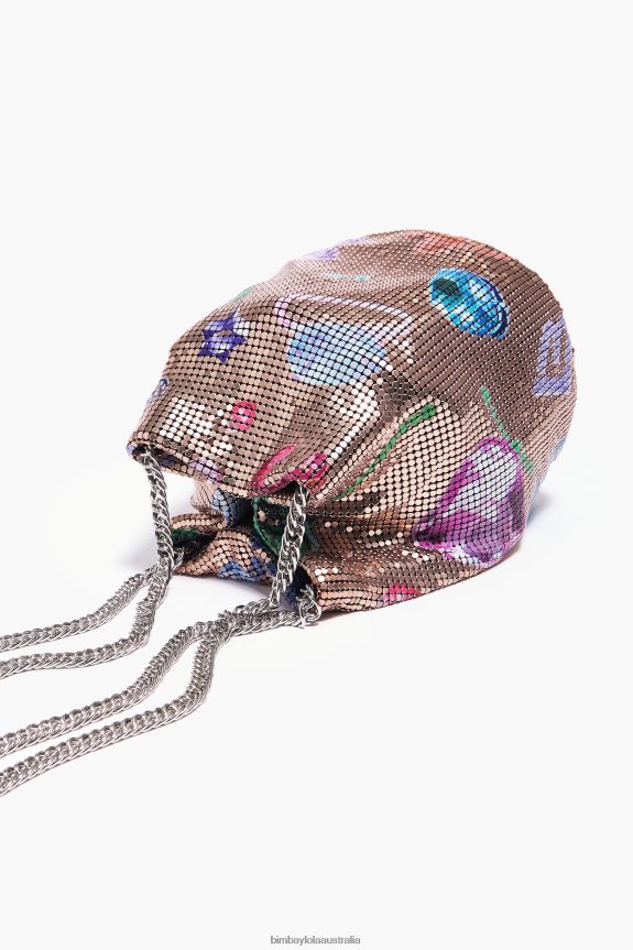 Accessories 4062VZ147 Golden Bimba Y Lola Fallen Jewels Print Mesh Bucket Bag