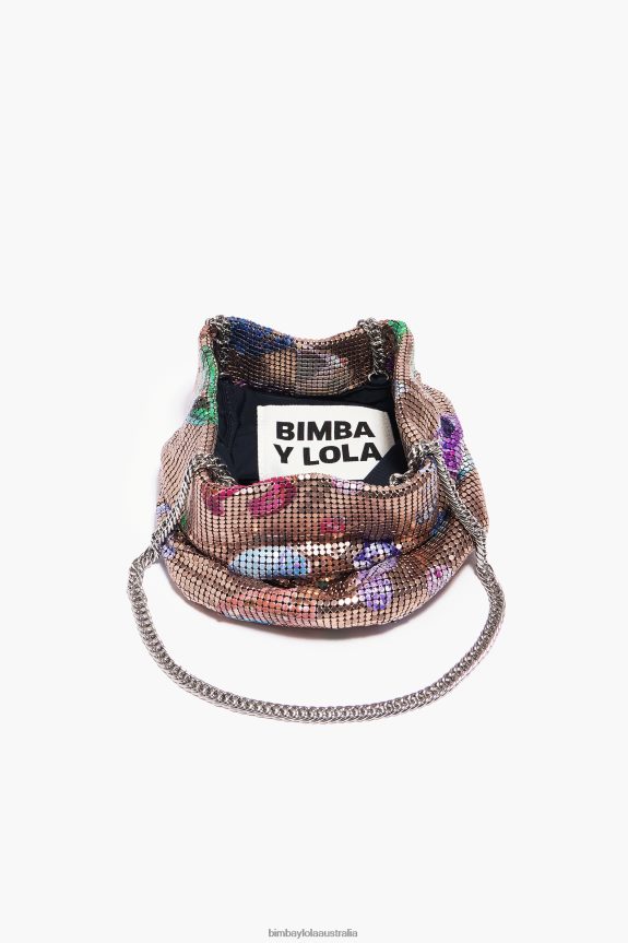 Accessories 4062VZ147 Golden Bimba Y Lola Fallen Jewels Print Mesh Bucket Bag