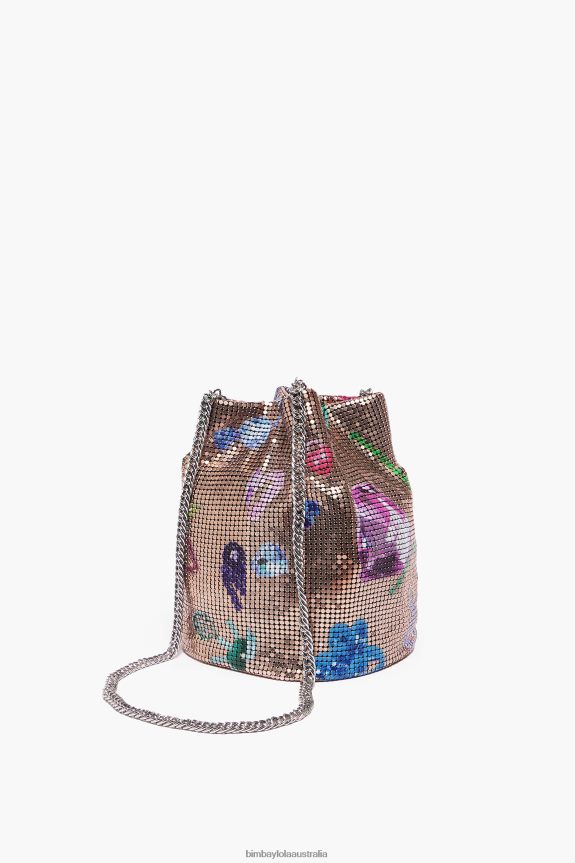 Accessories 4062VZ147 Golden Bimba Y Lola Fallen Jewels Print Mesh Bucket Bag