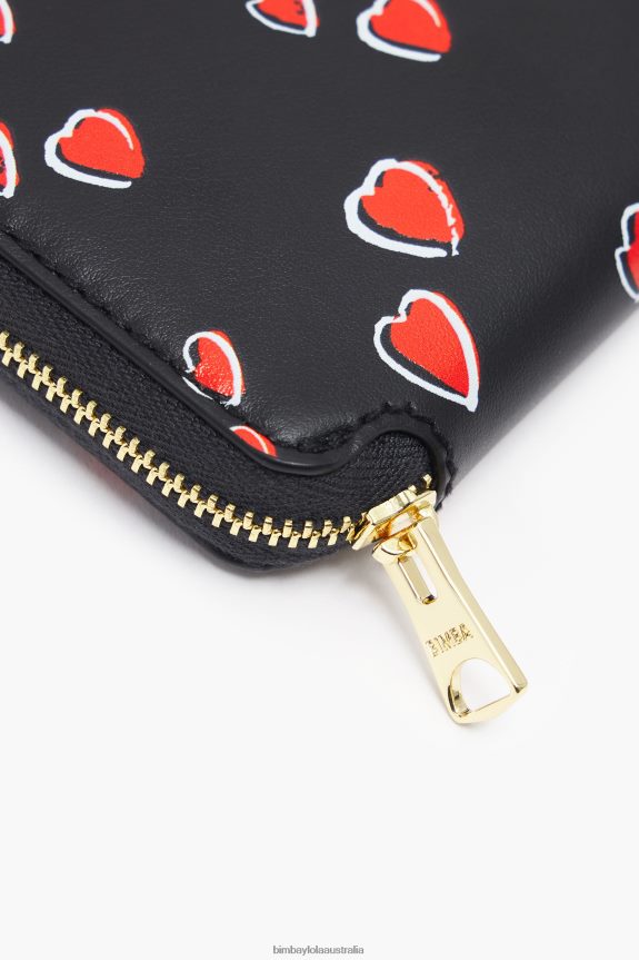 Accessories 4062VZ1066 Black Bimba Y Lola Small Hearts Leather Wallet