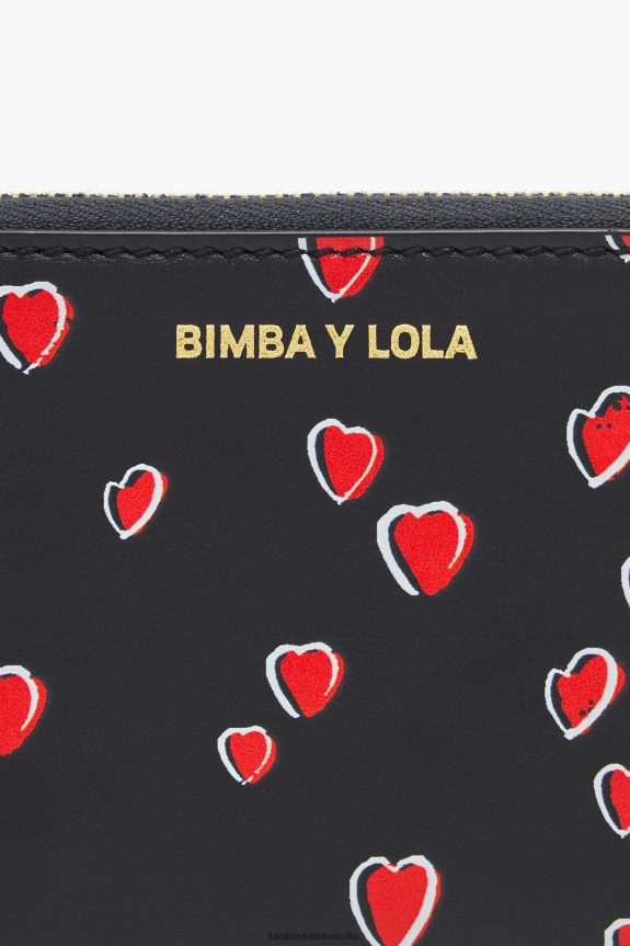 Accessories 4062VZ1066 Black Bimba Y Lola Small Hearts Leather Wallet