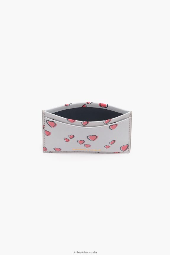 Accessories 4062VZ1005 Gray Bimba Y Lola Leather Small Hearts Card Holder