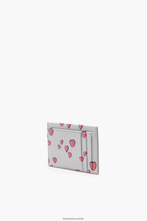 Accessories 4062VZ1005 Gray Bimba Y Lola Leather Small Hearts Card Holder