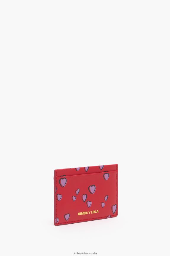 Accessories 4062VZ1006 Red Bimba Y Lola Leather Small Hearts Card Holder