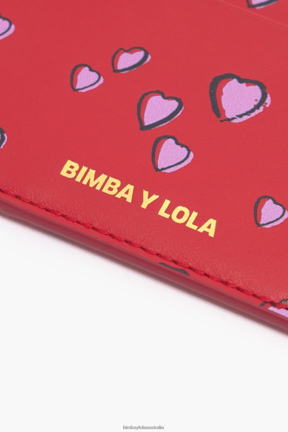 Accessories 4062VZ1006 Red Bimba Y Lola Leather Small Hearts Card Holder