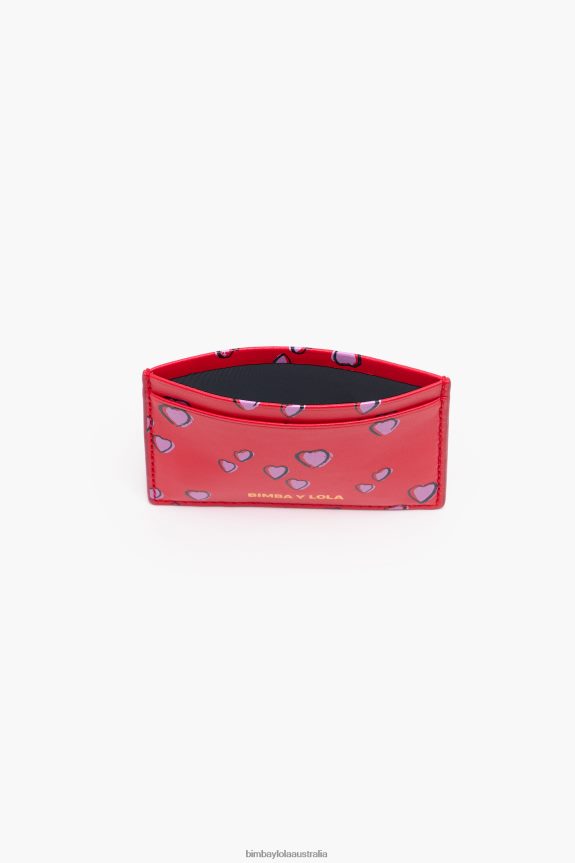 Accessories 4062VZ1006 Red Bimba Y Lola Leather Small Hearts Card Holder
