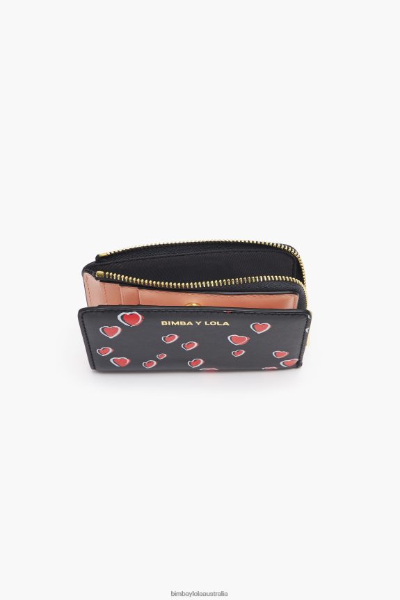 Accessories 4062VZ1002 Black Bimba Y Lola Small Hearts Leather Purse