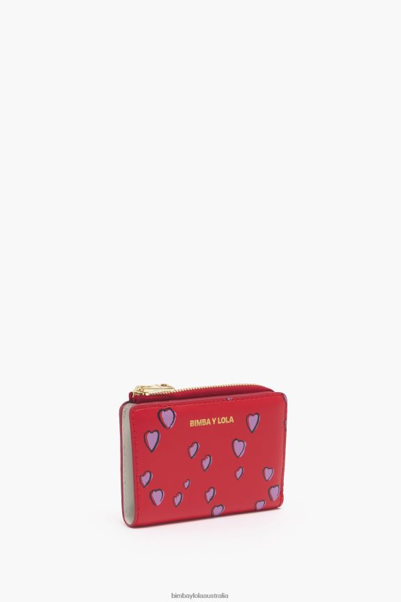 Accessories 4062VZ1004 Red Bimba Y Lola Leather Small Hearts Rectangular Purse