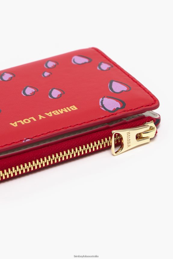 Accessories 4062VZ1004 Red Bimba Y Lola Leather Small Hearts Rectangular Purse