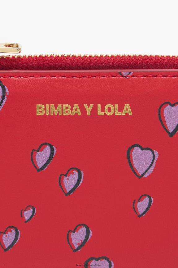 Accessories 4062VZ1004 Red Bimba Y Lola Leather Small Hearts Rectangular Purse