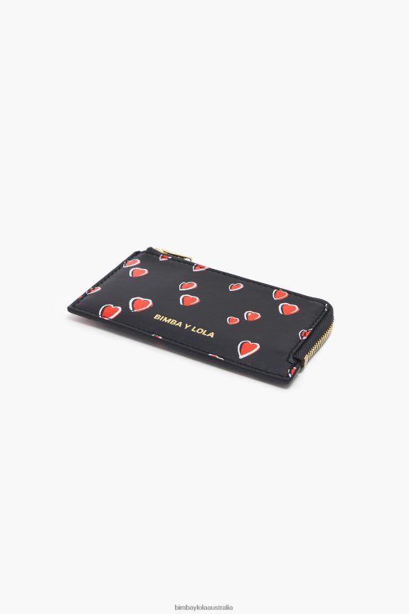Accessories 4062VZ1007 Black Bimba Y Lola Leather Rectangular Small Hearts Print Coin Purse